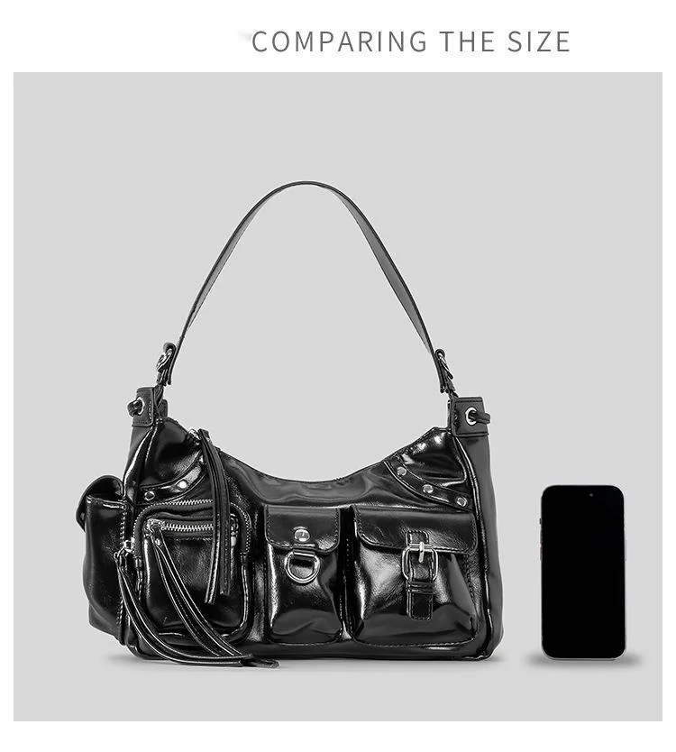 Borsa a tracolla alla moda, borsa da moto multitasche di grande capacità, borsa a tracolla in PU di alta qualità con design di nicchia. Borsa da ascellare in stile ragazza hot Y2K._voghion.com