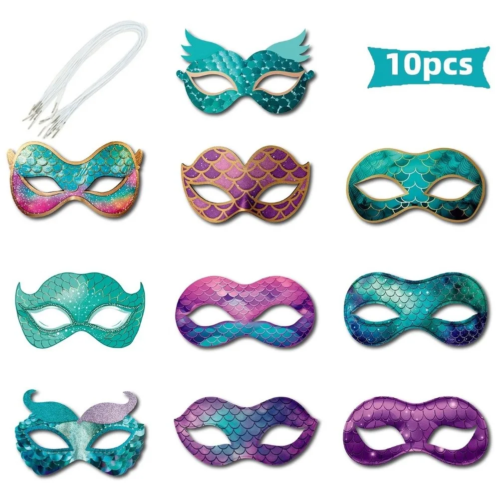 6/8/10/12/16 Pcs Cartoon Mermaid Paper Glasses Paper Colorful Party Masks Underwater World Paper Masks Photo Props