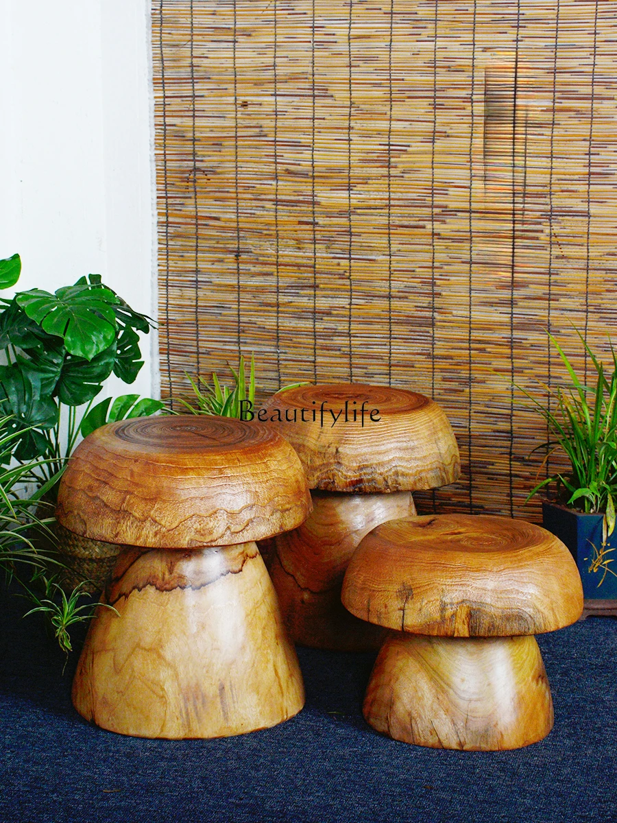 

Solid Wood Household Camphor Wood Creative Living Room Mushroom Small Low Stool