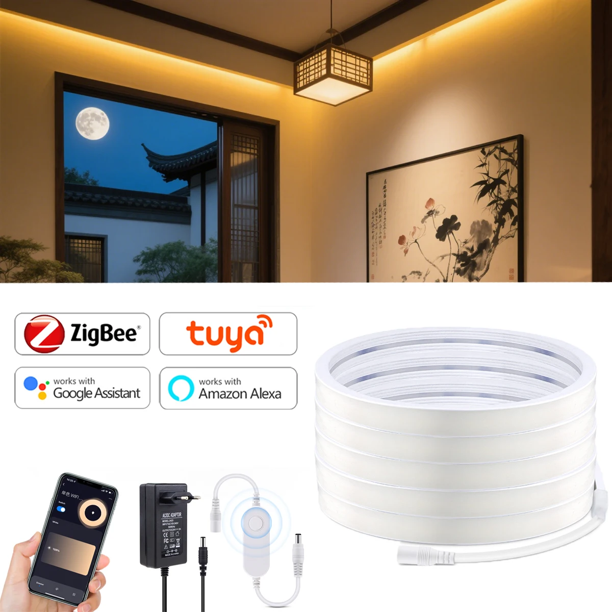 

Tuya Zigbee COB Led Strip Linear Dimmable 24V 1M-10M Neon Light Ribbon Waterproof for Living Room Kitchen Wall Decor Tv Backligh