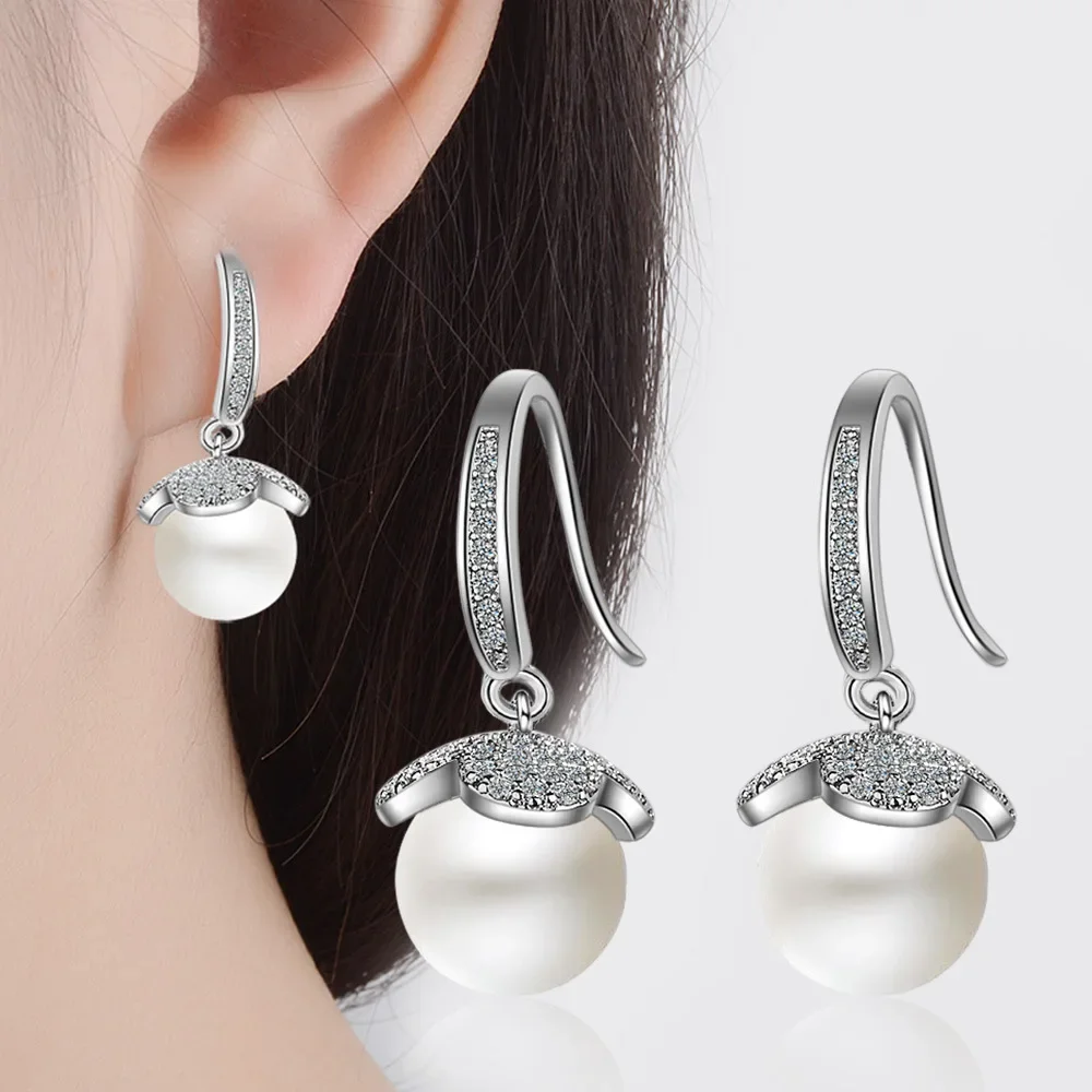 

100% 925 Sterling Silver Origin Pearl Gemstone Earring Females TRENDY Aros Mujer Oreja Orecchini Drop Earrings Jewelry Women