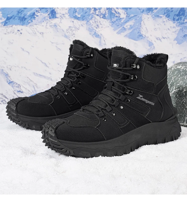 Winter-Essentials Schneestiefel, Outdoor-Wanderstiefel mit Fleecefutter, Warme Herren-High-Top Rutschfeste Wanderschuhe – Detail 20