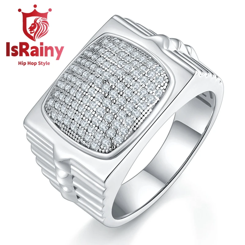 

IsRainy Hip Hop Rock Solid 925 Sterling Silver Real GRA Moissanite Diamonds Men Rings Round Engagement Anniversary Fine Jewelry