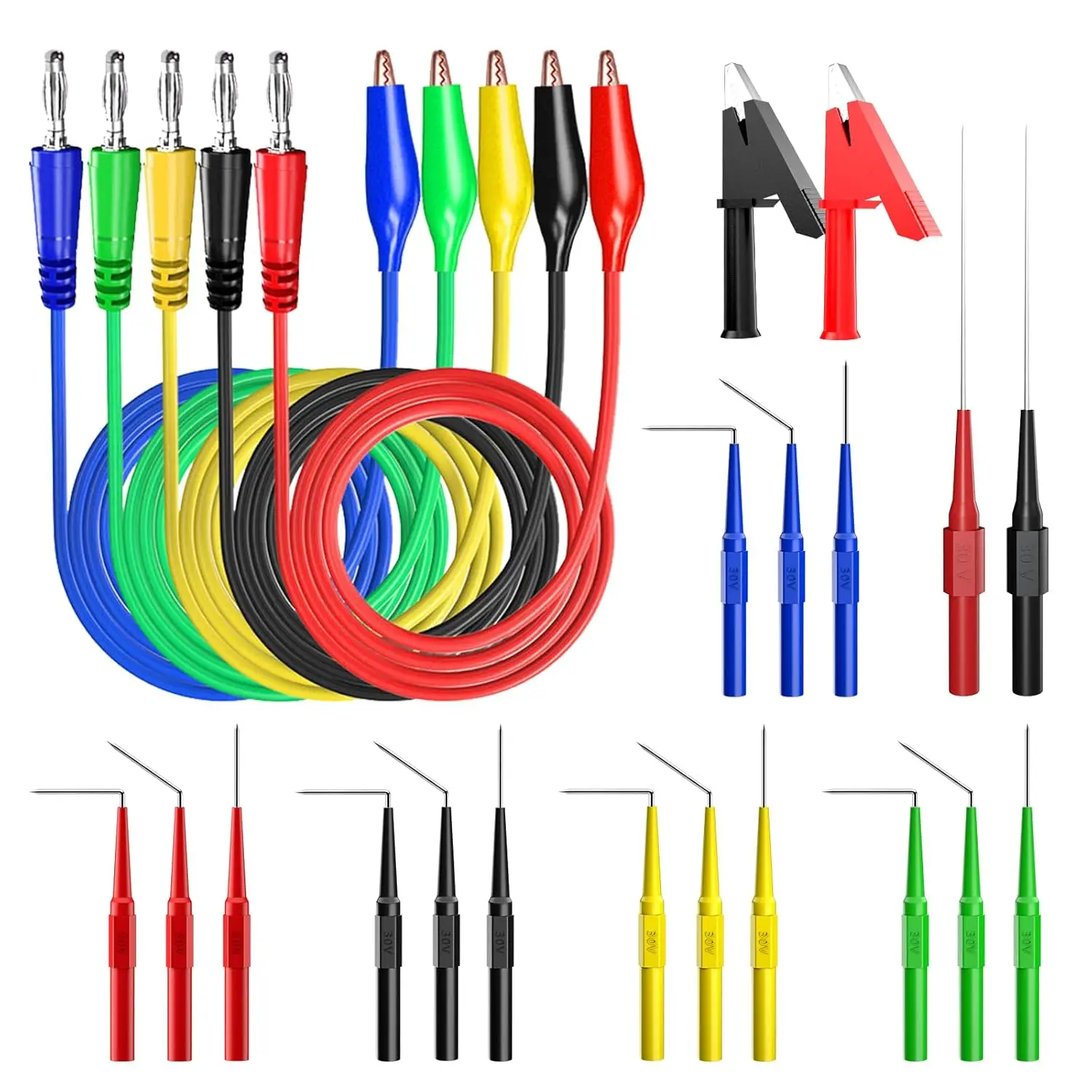 Back Probe Kit Banana Plug to Copper Alligator Clip Automotive Test Leads Set with 3 Configurations Back Probe Pins Extended