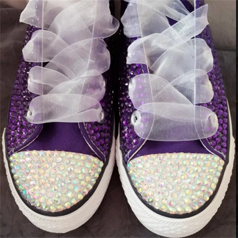 Original purple ribbon full diamond party espadrille handcrafted large size high top casual sports women\'s shoes 35-44