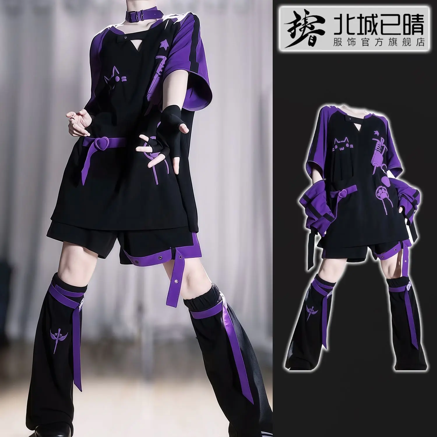 코스프레 의상 귀여운 스타일 분리형 슬리브 반소매 티셔츠 반바지 레그 워머 COS 세트 할로윈 슈트 댄스 의상