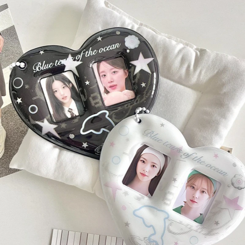 1 Inch Original Cute CP Photo Holder Ins Korean Fashion Style Heart Shape Card Case for Couples Best Friend Idol Pictures