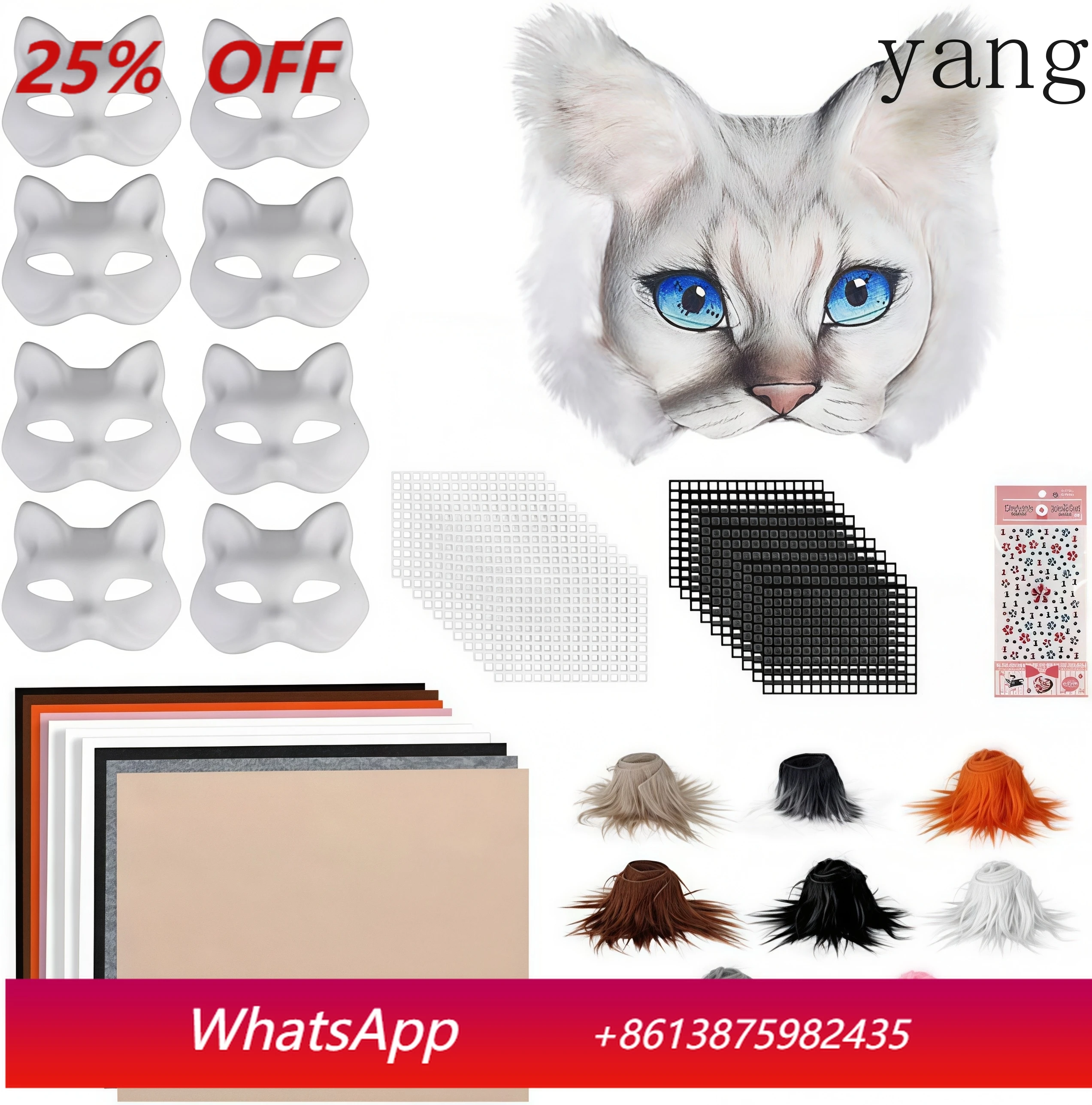 

43 Pcs DIY Therian Mask Kit Half Face Hand-painted Cat Mask DIY Masks Blank White Cat Mask for Carnival Masquerade Cosplay Party