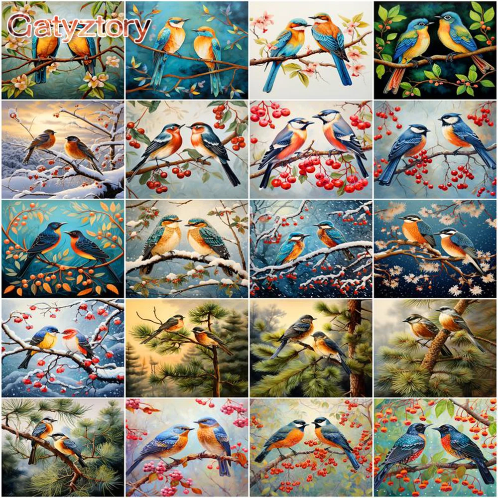 

GATYZTORY Painting By Number Winter Branch Bird Scenery Acrylic Oil Painting Hand Painted Art DIY Picture Kit Home Decoration