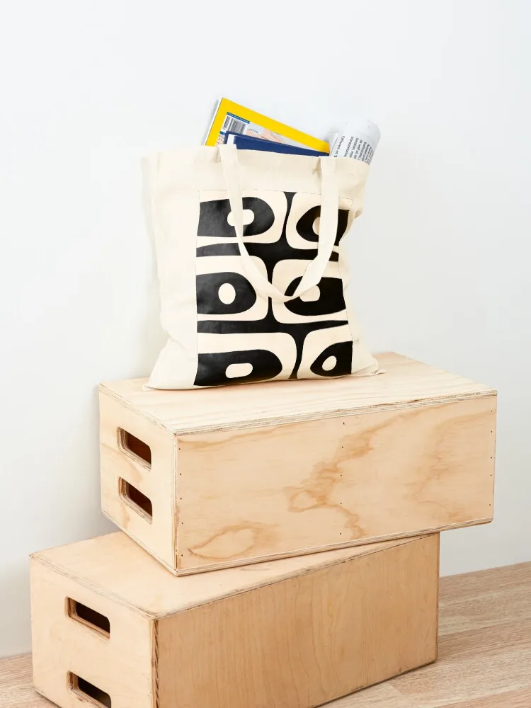 Mid Century Modern Piquet Abstract Pattern Black and Almond Cream Tote Bag female bag bag luxury women women 4