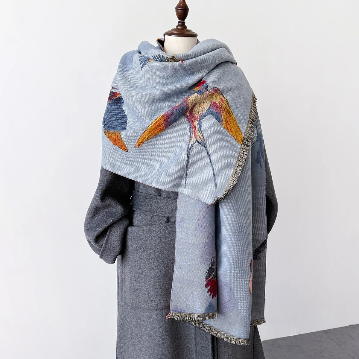 

High-end luxury oil painting jacquard scarf new cashmere double sided warm long shawl retro elegant feminine accessories