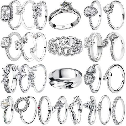 Vintage Moissanite Rings 925 Sterling Silver 6 Claws Cubic Zirconia Heart Crown Rings For Women Anniversary Fine Jewelry Gifts