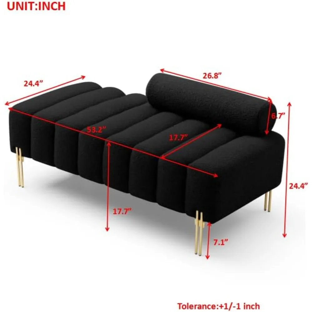 مقعد أريكة منجد بمقعدين مع مسند ظهر قابل للتعديل وأرجل ذهبية لنهاية أثاث غرفة النوم #2