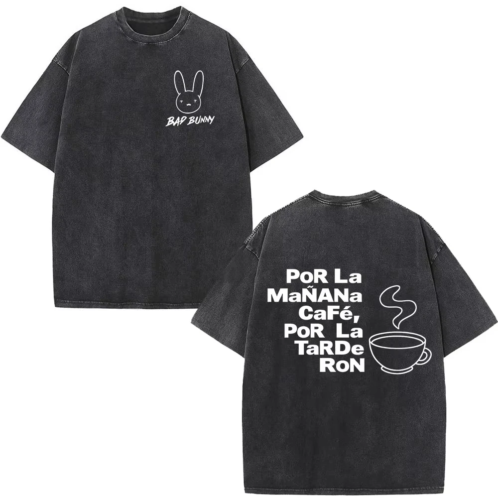 Rapper Bad Bunny Debi Tirar Mas Fotos DTMF Album Washed Vintage T-shirts Men's Fashion Hip Hop Short Sleeves T-shirts Streetwear