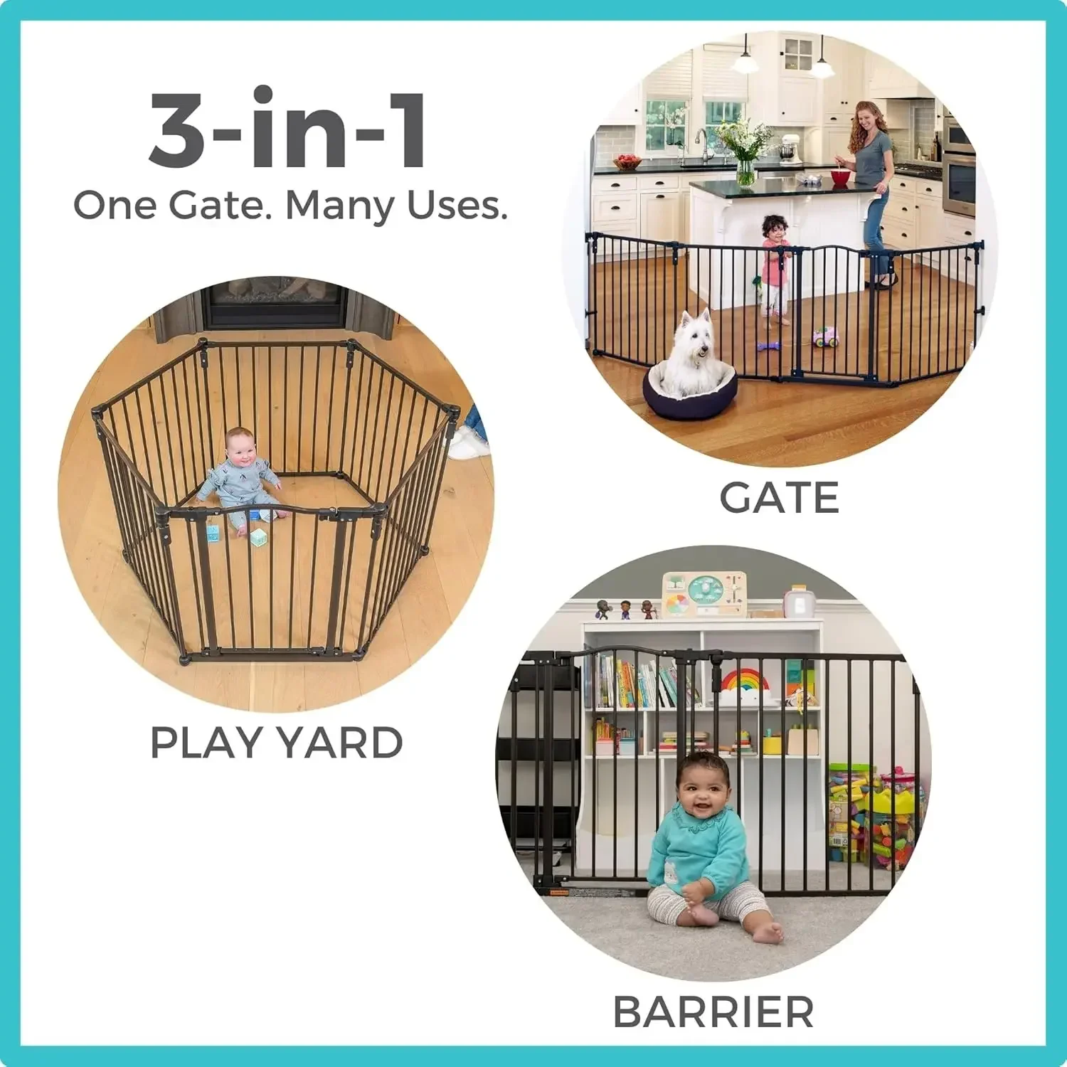 - 3-in-1 Arched Décor Metal Superyard Two-Panel Extension: 48 Inch Play Yard Extension - Works with Metal Superyard Playpens - M