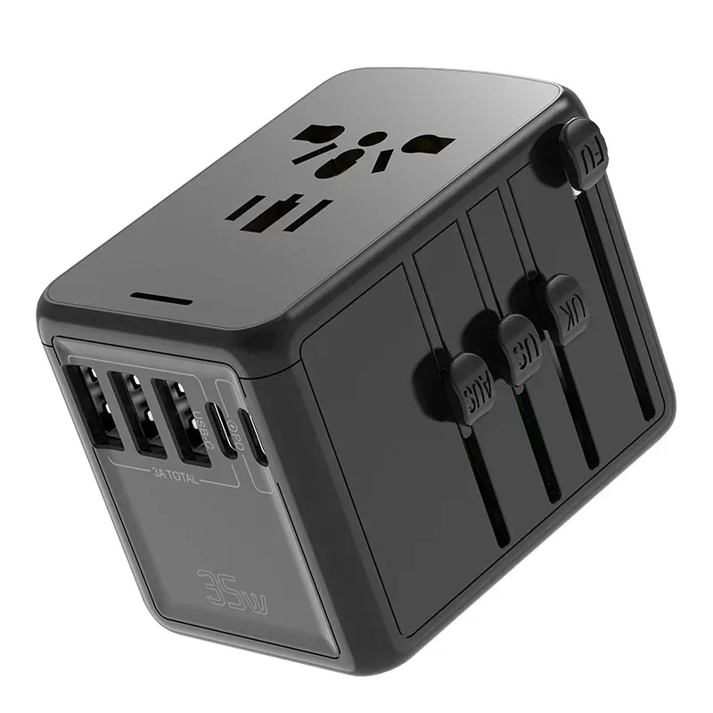 

Universal Travel Adapter with 3 USB Ports 2 Type-C PD Charging All-in-one Travel Adapter EU/UK/USA/AUS Plug for Travel