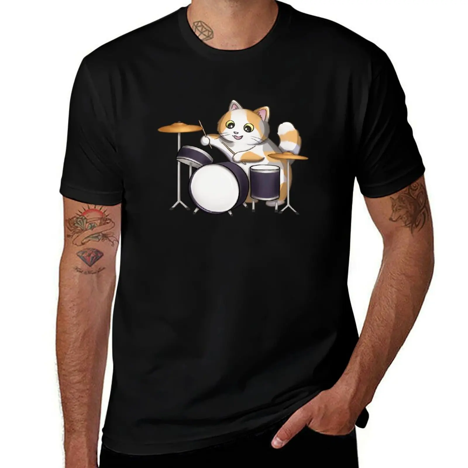 

Drummer Cat T-Shirt t shirts cotton 100% man t shirt designer T-Shirt