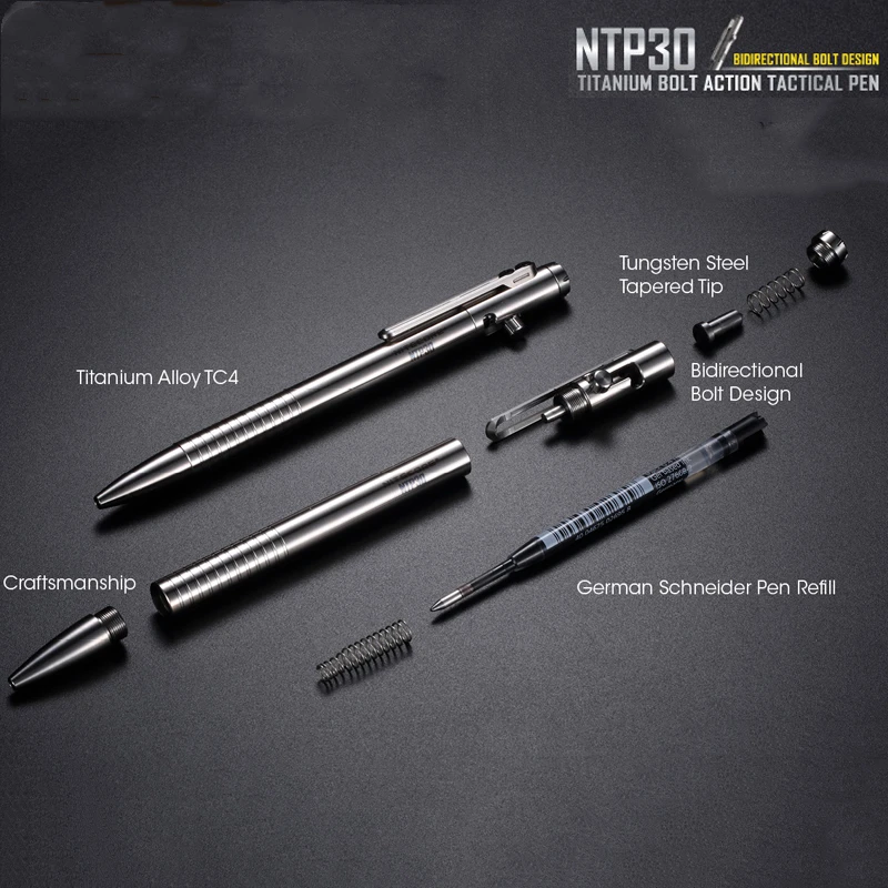 NITECORE NTP30 Bolt Action Tactical Pen Self-defense Titanium Alloy Tools Ergonomically Tungsten Steel Tapered Tip