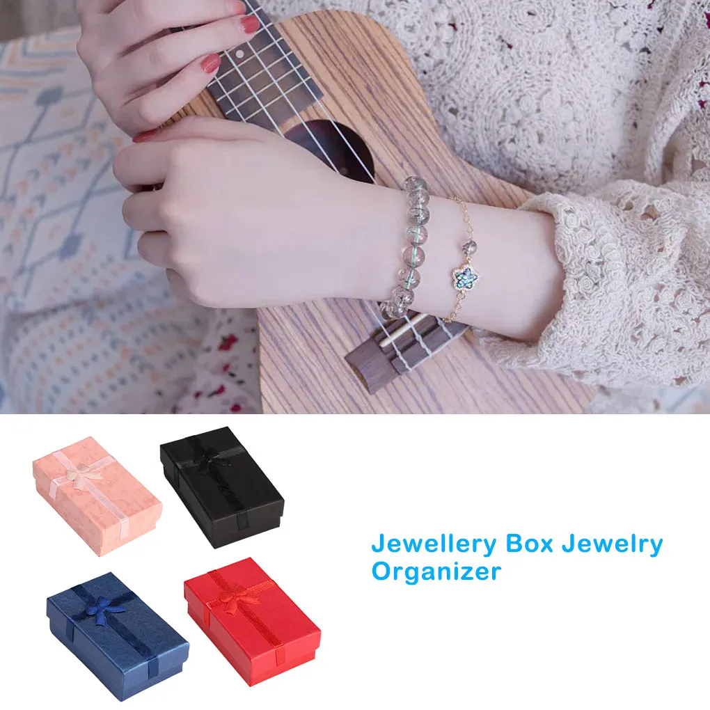 Jewelry Boxes Paper with Bowknot Package Display Carrying Box For Necklaces Packing Jewelries Self-Assembly Party Gift