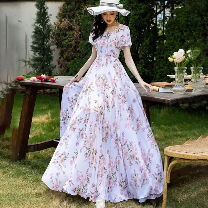 2024 Summer New Gentle Sweet Floral Dresses Women's Fashion Slim Oversize 4XL abito in Chiffon francese femminile Y2k Large Dress