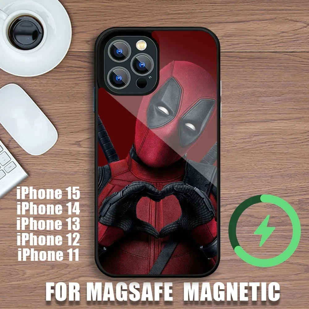 MINISO Deadpool Marvel Funny Phone Case For iPhone 11 12 13 14 15 Plus Pro Max Charging Magsafe Magnetic Wireless Cover