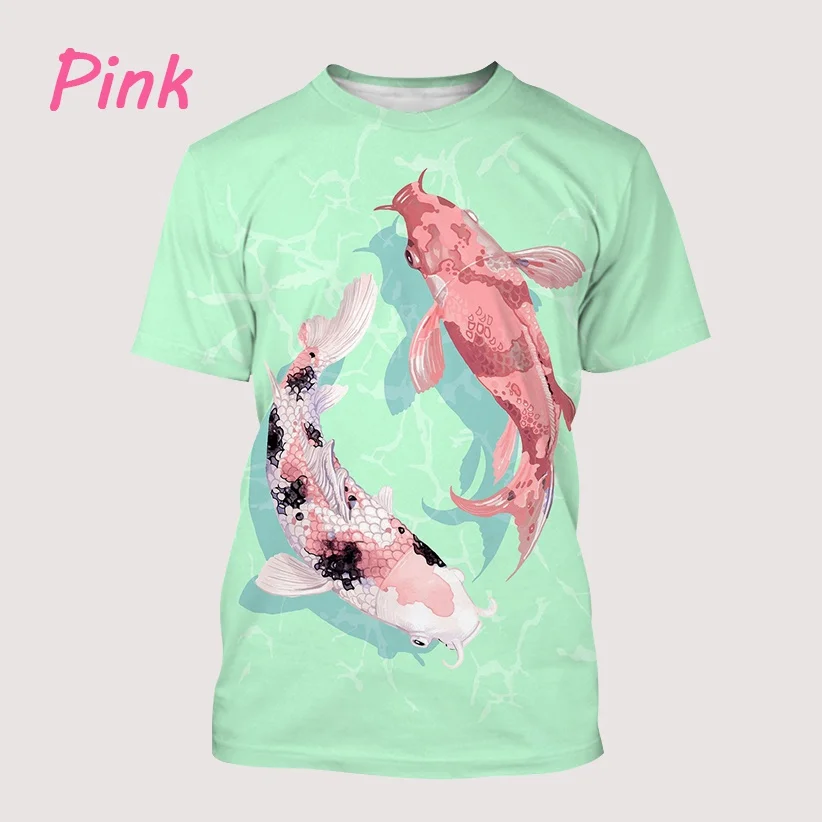 Koi Fish Lucky Fish 3D Print Summer Men Women Crew Neck T-shirt Casual Short Sleeve Streetwear Oversized Tops Fashion Clothing