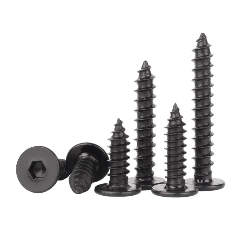 M2 M2.3 M2.6 M3 M3.5 M4 M5 M6 Black 304 Stianless Steel Super Ultra Thin Hex Socket Flat Head Screw Self-Tapping Wood Screws