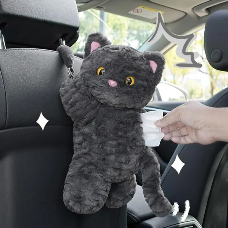 Cute Cartoon Car Tissue Box Creative Lovely Black Cat Short Plush Tissue Box Holder for Car Armrest Box Car Seat Tissue Box