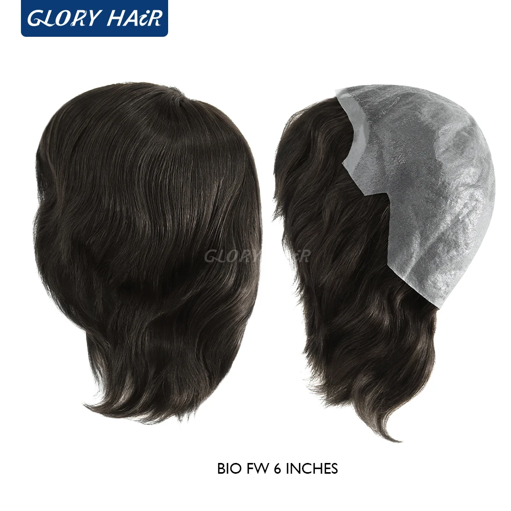 Full Head Wig 6 Inches Short Straight Hair Thin Skin Full PU Wig for Man and Women Natural Black 130% Density Human Hair Wig