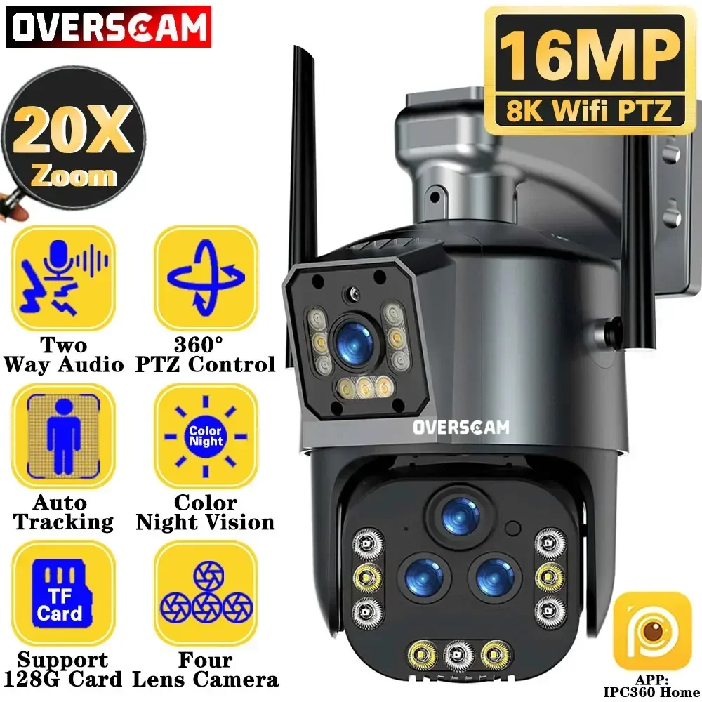 

16MP 8K Wifi IP Camera 20X Zoom Outdoor Wireless Security Camera Four Lens PTZ Smart Home Ipc360 CCTV Wifi Surveillance Cameras