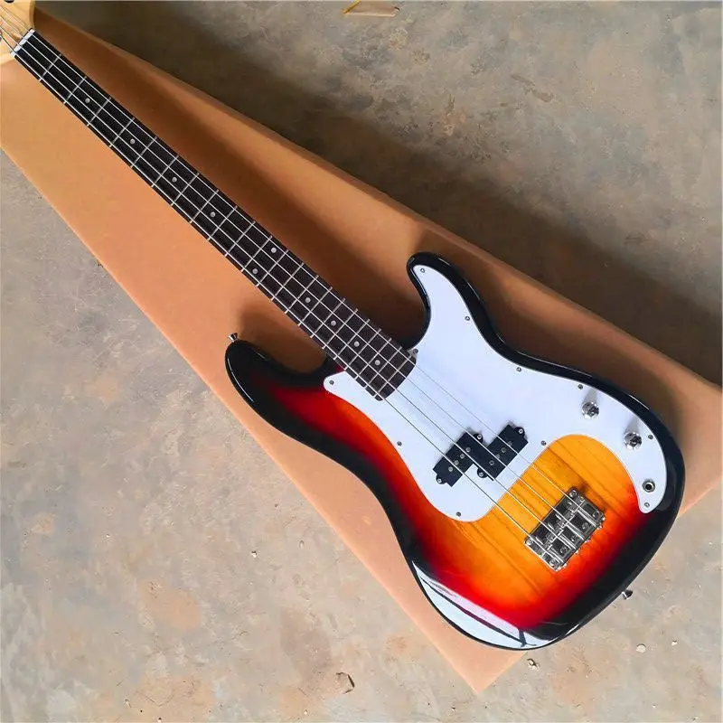 

Classical Bass Guitar 4 String White Guard Plate Bright Light Paint Gradient Background Rosewood Fingerboard Customized Beginner