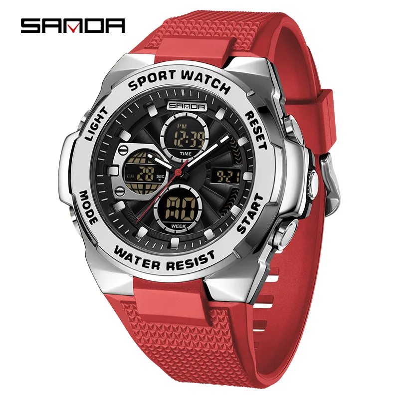 

SANDA3378 Men's Sports Watch Dual Display Large Dial Night Light+5ATM Waterproof Multi functional Men's and Women's Watch