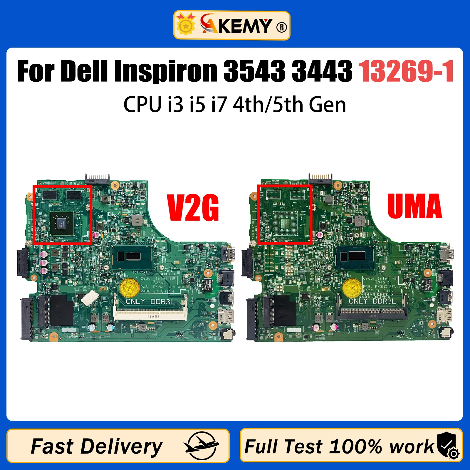 

AKEMY For DELL Inspiron 3542 3443 3543 5748 5749 Laptop Motherboard With Intel CPU i3 i5 i7 4th/5th Gen GT820M/840M 13269-1