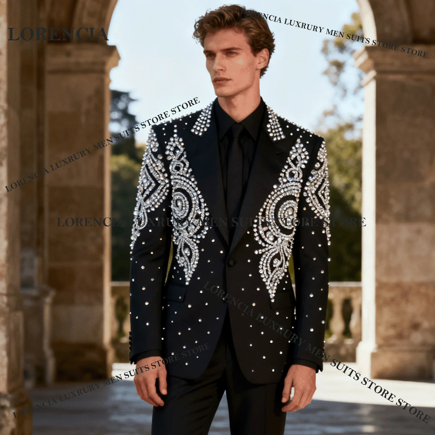 Customized Exquisite Diamond Design Sparkle Men Suits Elegant Wedding Tuxedos Slim Ropa hombre 3 Pieces Sets Groom Male Blazers