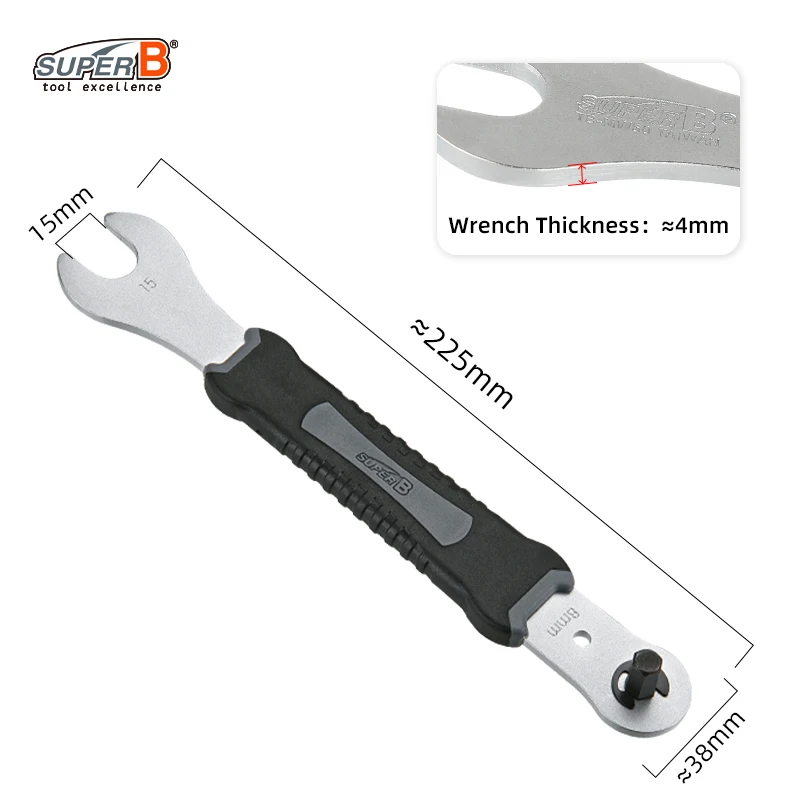 

SUPER B TB-MW60 Multi-functional Pedal Wrench Features A 15 mm Pedal Wrench And 8 / 10 mm Hex Key Wrench Bike Repair Tools