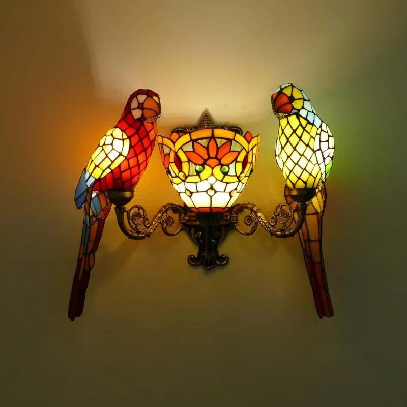 ULANI Tiffany parrot Wall Lamps American countryside Children's room Homestay Villa Hotel Stained Glass Animal Decoration Lamp