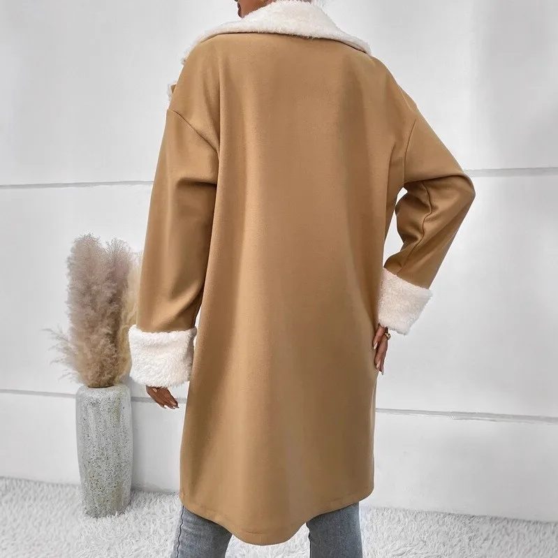 Casual Long Length Coat Regular Fit Elegant Commuter with Half Open Collar Double Breasted Two Button Closure Winter Women Coat