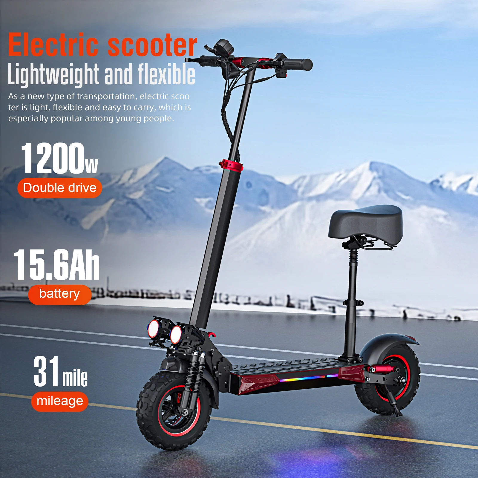 HKFREEBOY J11MAX, monopattino elettrico per adulti, 1200W, 48V, 18Ah, pieghevole, autonomia di 50 km, velocità massima di 55 km/h, pneumatici da 11 pollici per uso fuoristrada.