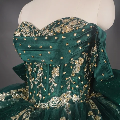 emerald green and gold dress Sparkly Ball Gowns Lace Appliqued Wedding Dresses with Sleeves 231041 shoulder cocktail dress from AMARRA decorated with beaded artwork on the neckline and hem Emerald Green And Gold Dress