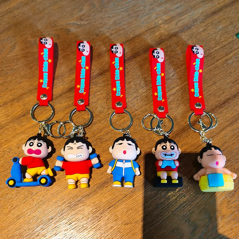 Crayon Shin-Chan Playing Games Doll Anime Figure Children's Key Chain Student Schoolbag Pendants Couple Keyring Toy Gifts