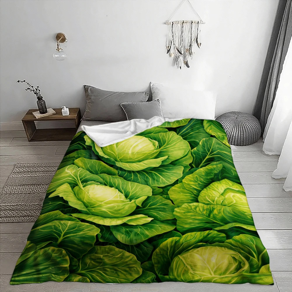 Vibrant Green Cabbage Leaf Pattern, for Vegetable Lovers And Home Decor Enthusiasts, Soft Cozy Blanket, Realistic Botanical Prin