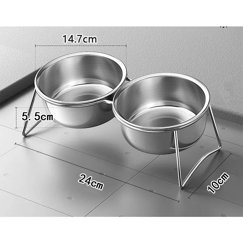 New Stainless Steel Double Bowl Pet Feeding Station Elevated Dog Bowl Pet Feeder and Water Dispenser Dogs Accessoires view 6