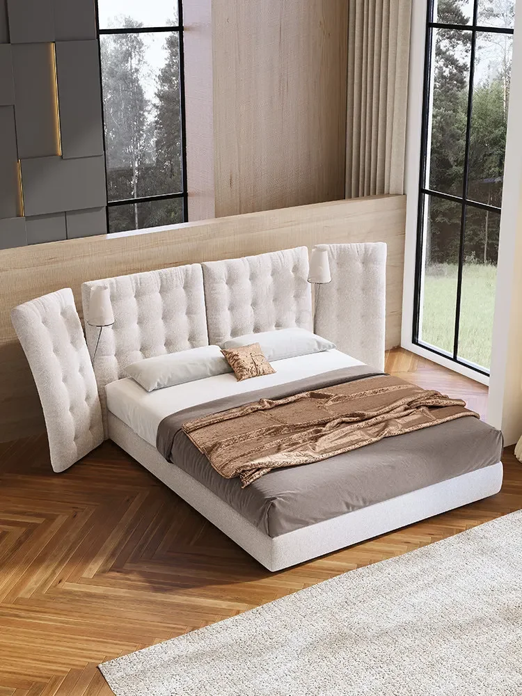 Italian minimalist fabric bed widescreen soft bag bed angel bed large flat master bedroom bed