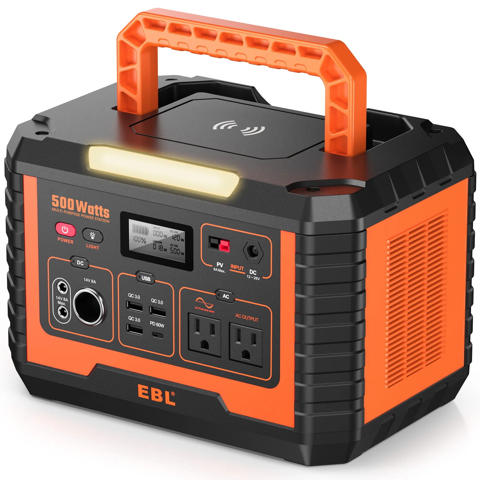 

EBL Portable Power Station 500 110V/500W Solar Generator 519.4Wh Backup Lithium Battery for Outdoor Camping Home Emergency