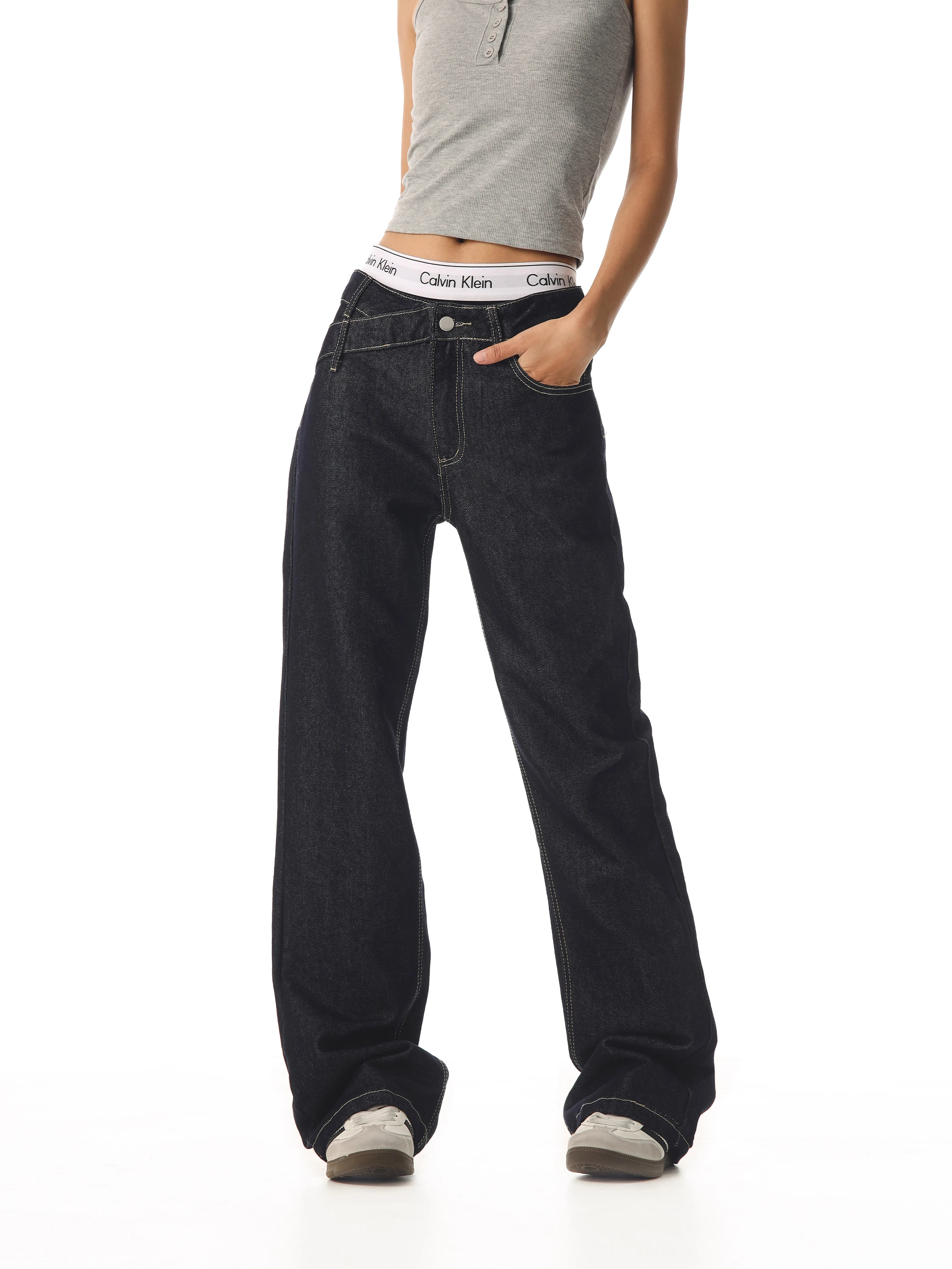 

Low Waist Straight Leg Jeans Women's Lazy Sle Cool Haome Design Casual Comfortable Vintage Look Blue Denim Pants