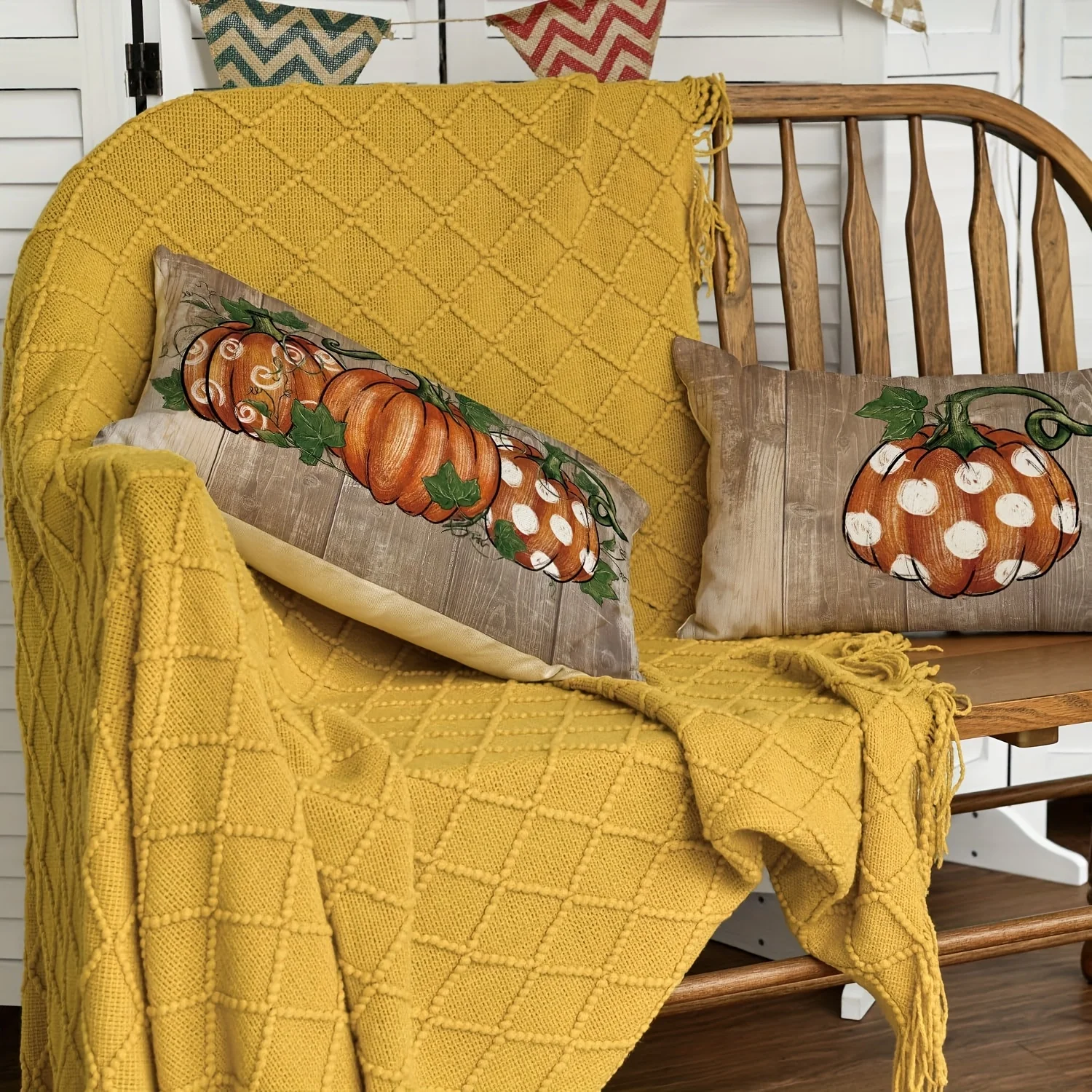 2D FLAT-2pcs Fall Pumpkin Rustic Lumbar Pillow Covers Set Pillowcase sofa cushion cover family bedroom room decoration
