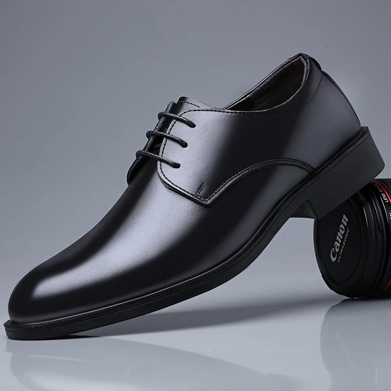 Koreaanse puntige platformschoenen met veters voor heren Zakelijke formele casual leren schoenen Man effen kleur Nieuwe designer trouwschoen