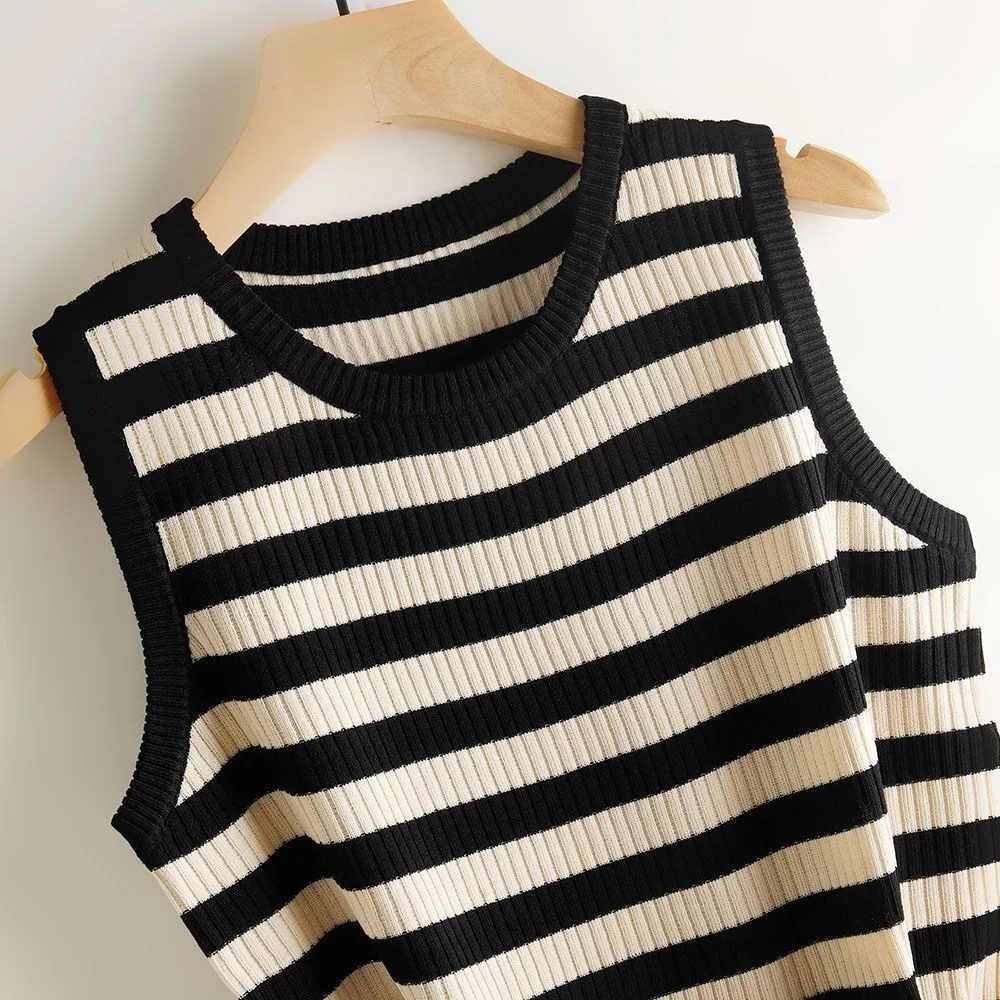 

Женская майка-топ без этикетки, в полоску, больших размеров, повседневная, летняя, модная, стандартного кроя, укороченная