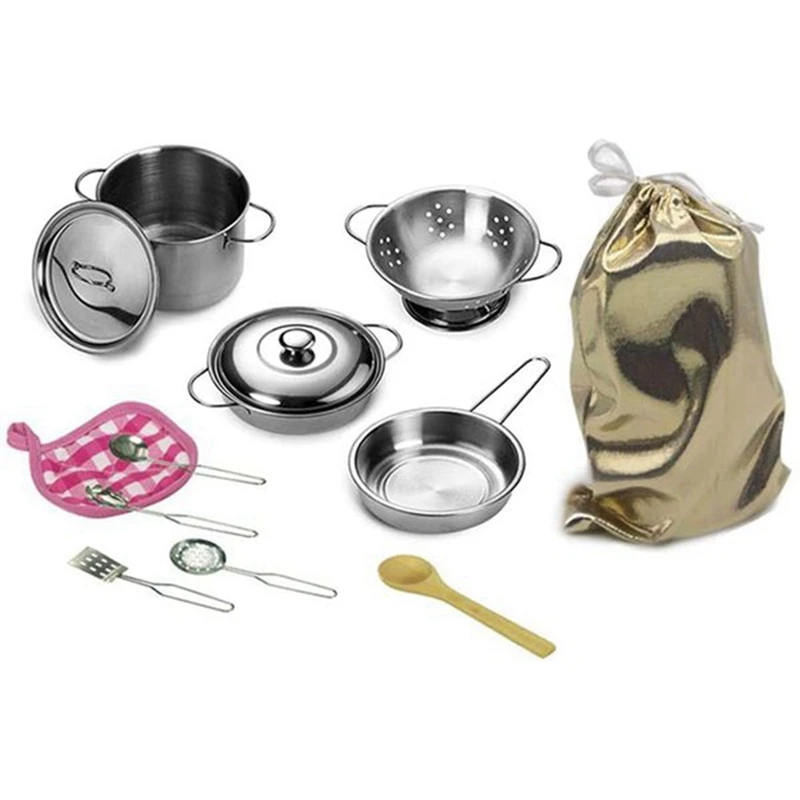 12 Pieces Pots And Pans Toys Simulation Stainless Steel Toys Play Pots And Pans Toy Set Kitchen Play Set For Children