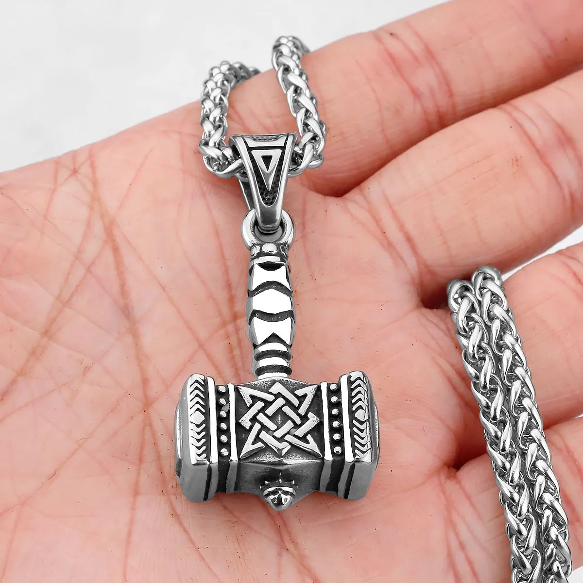 Vintage Thor\'s Hammer Pendant for Man Necklace Stainless Steel Jewelry Mjolnir Necklace Norse Viking Celtics Knot Necklace Chain